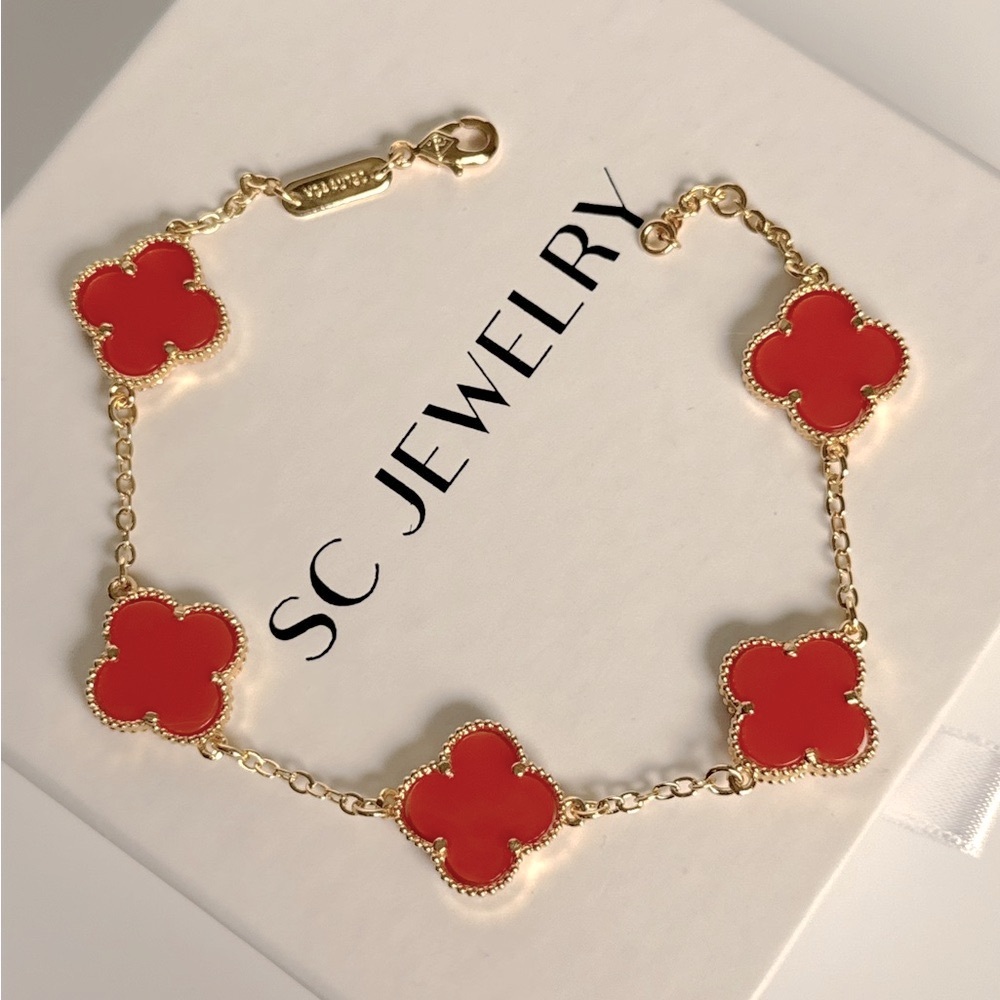 Last 3 🔥 Tangerine Clover Bracelet 14k Gold Color Double Sided
